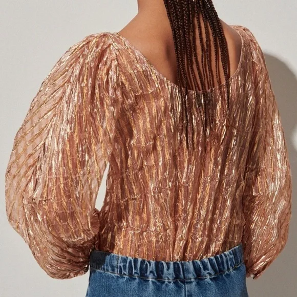 NWT Rachel Comey Metallic Peach Swoop Blouse - Picture 3 of 6